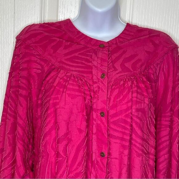 Free People Can’t Stop Dreaming Oversized Tunic Blouse Hot Pink Size Medium - Picture 3 of 14